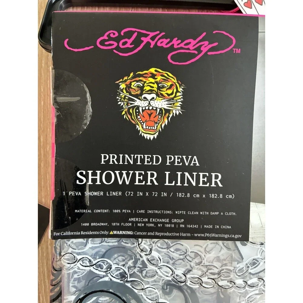Ed Hardy Printed PEVA Shower Curtain Liner Tattoo Skull Chains 72x72 New